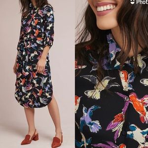 Maeve Martina Belted Midi Shirt Dress Bird Print
